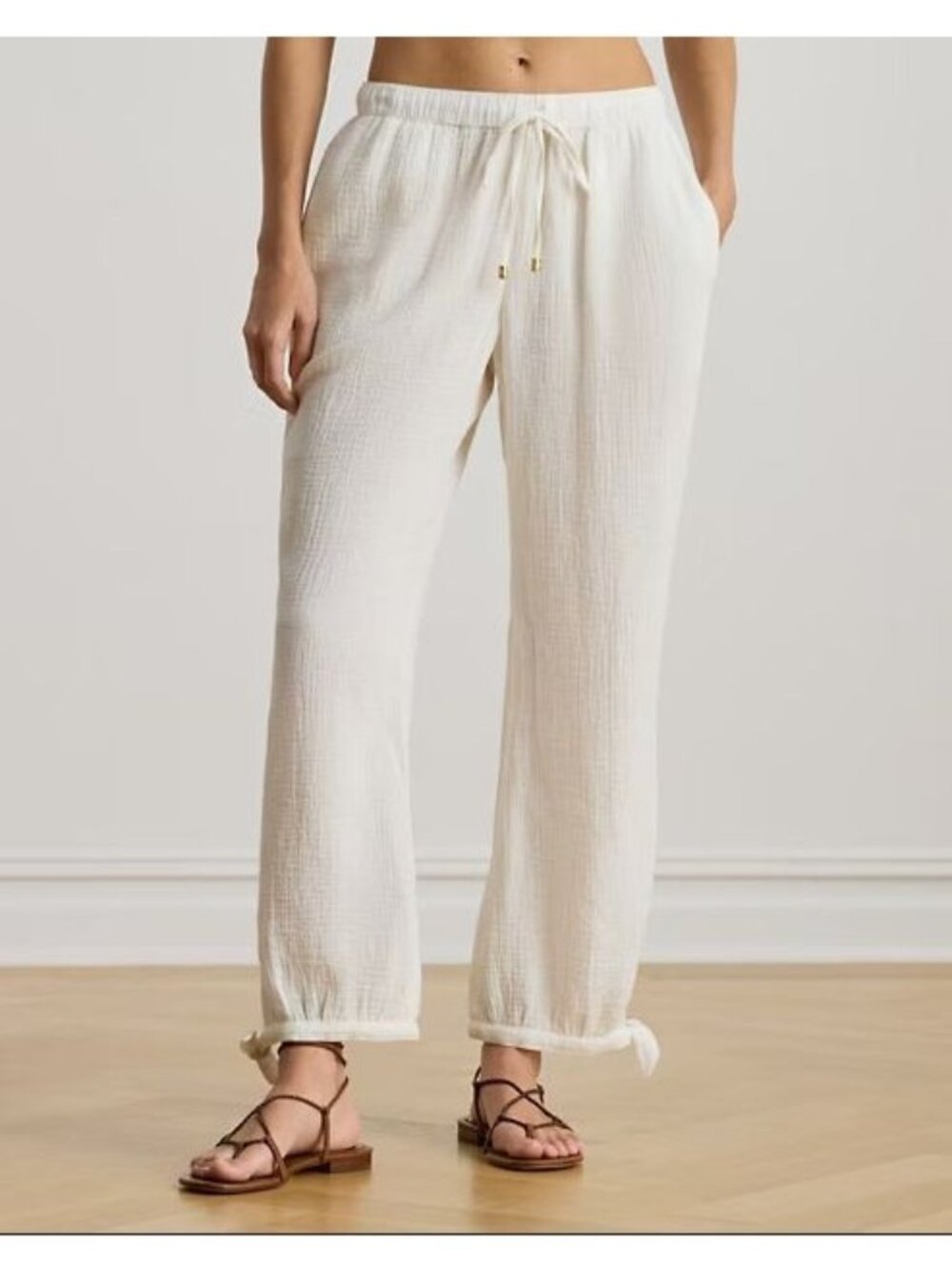 NWT Lauren Ralph Lauren Cotton Gauze Drawcord Pant Cover Up White Size XL